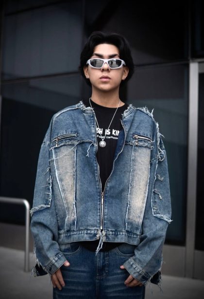 Jacket Boxy fit Scrape Celeste