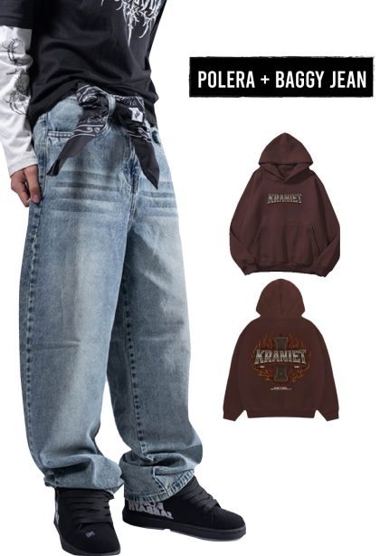 Pack: Polera boxy fit Marron+ Pantalón baggy jean Vintage